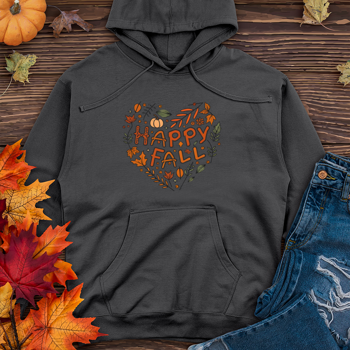 Happy Fall Heart Heathered Tee Midweight Hooded Sweatshirt