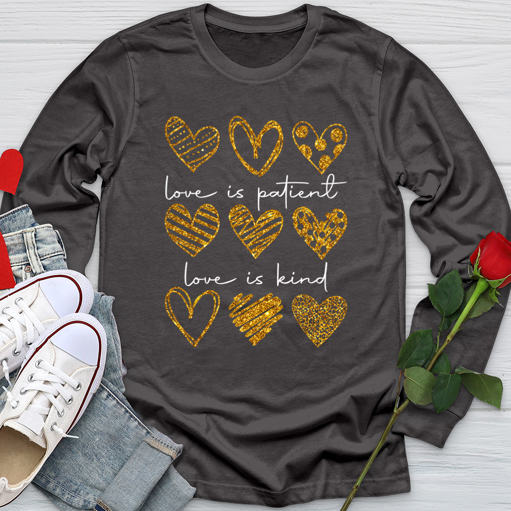 Love Is Patient Gold Hearts Softstyle Long Sleeve