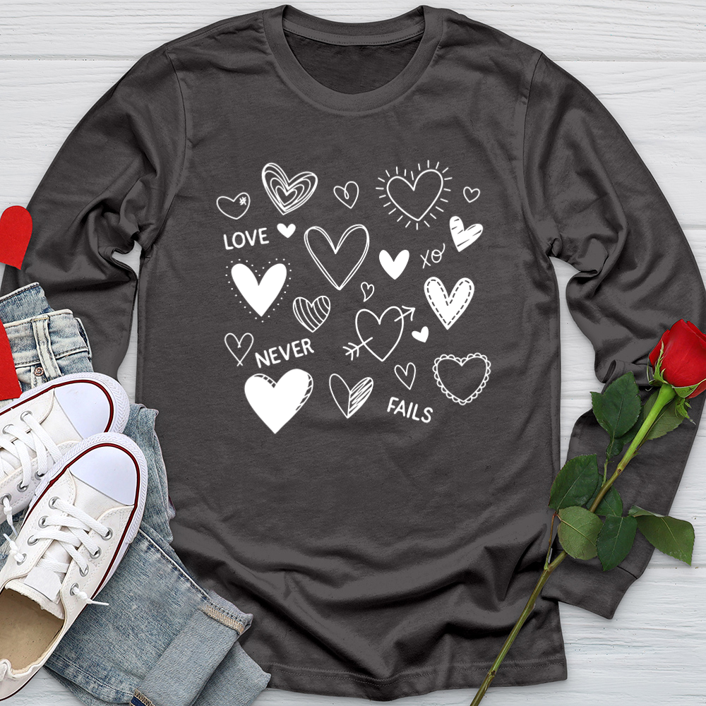 Love Never Fails Assorted Hearts Softstyle Long Sleeve