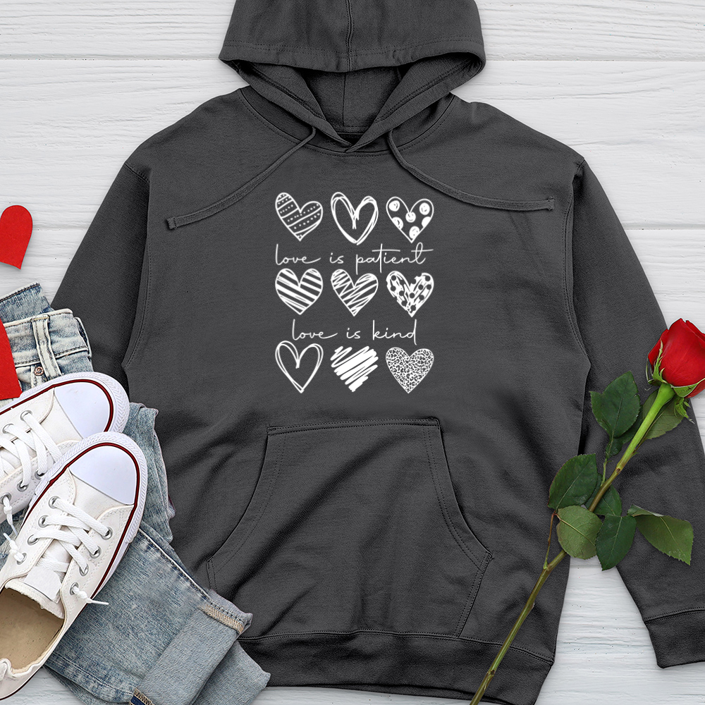 Heart Pattern Midweight Hooded Sweatshirt