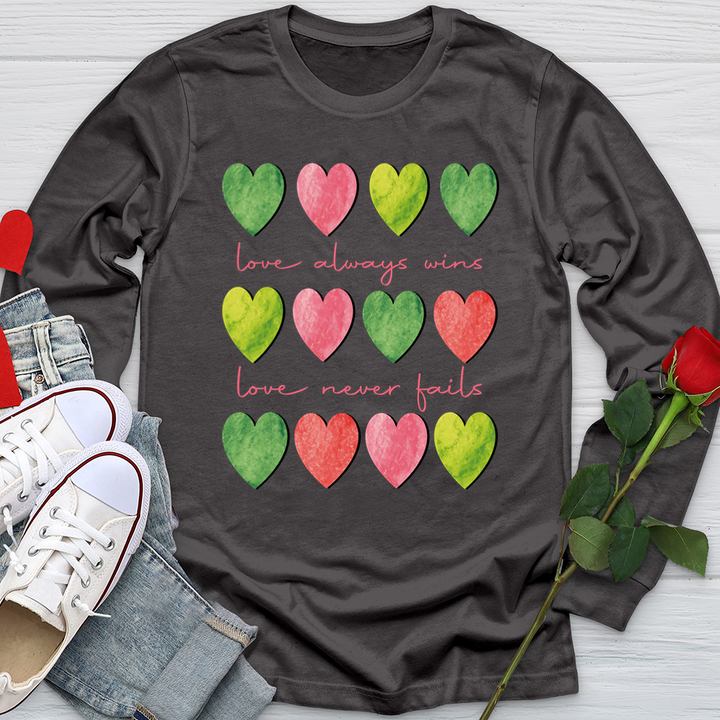 Love Always Wins Heart Pattern Softstyle Long Sleeve