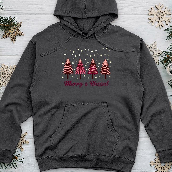 Merry & Blessed pink Tree Midweight Hooded Sweatshirt