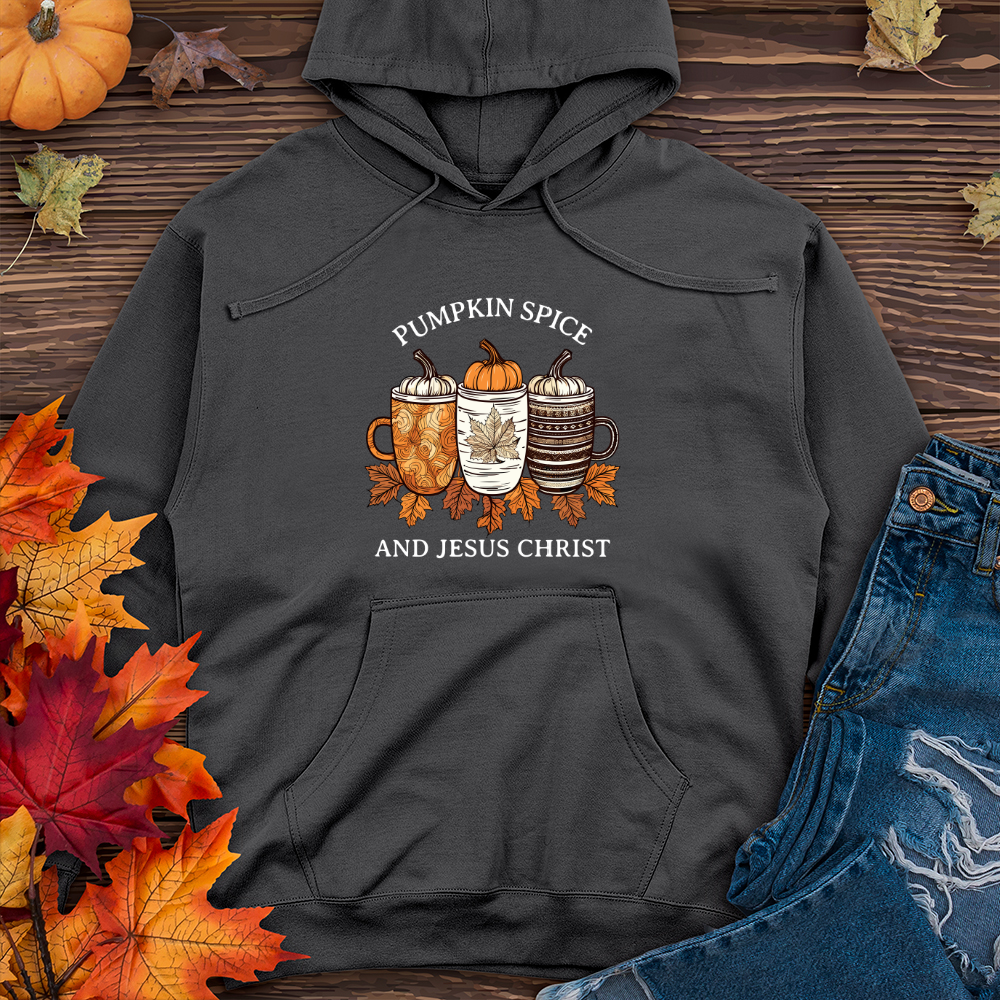 Vintage Pumpkin Spice Trio Coffee Cups Midweight Hooded Sweatshirt