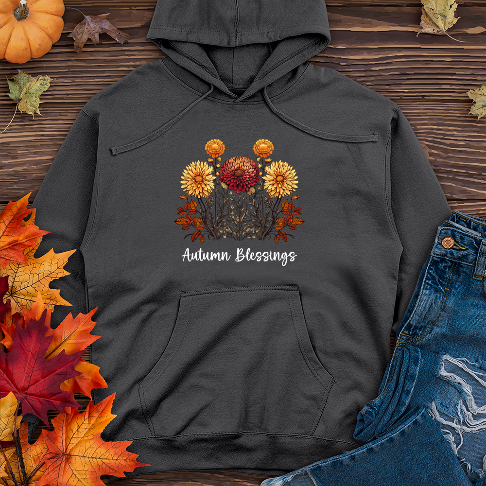 Retro Blooming Autumn Floral Trio Midweight Hooded Sweatshirt