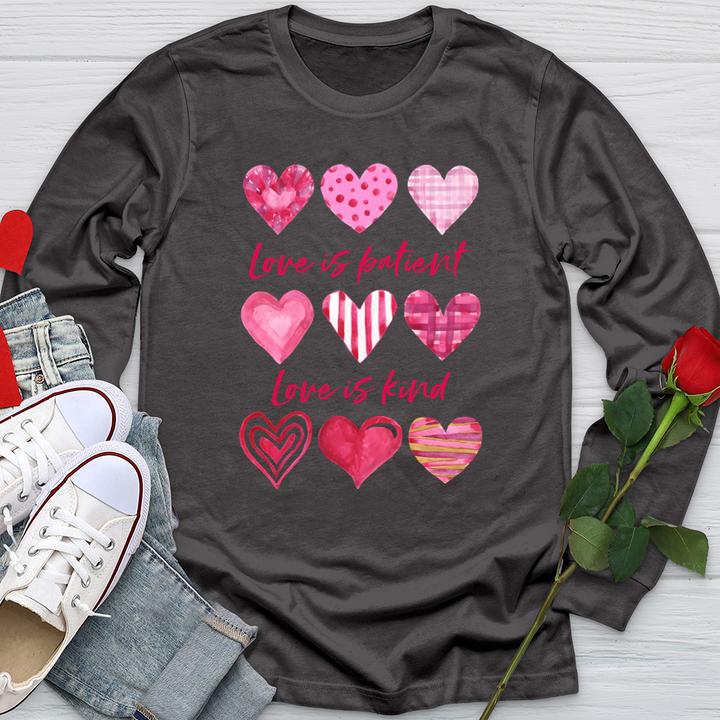 Pink Hearts Love Is Patient Softstyle Long Sleeve