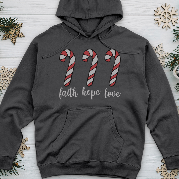 Faith Hope Love Candycanes Midweight Hooded Sweatshirt