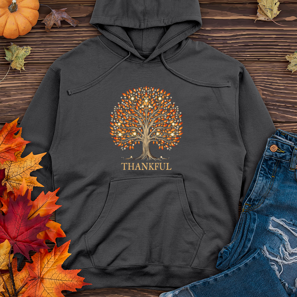 Retro Bonfire Sparkle Fall Themes Tree Midweight Hooded Sweatshirt