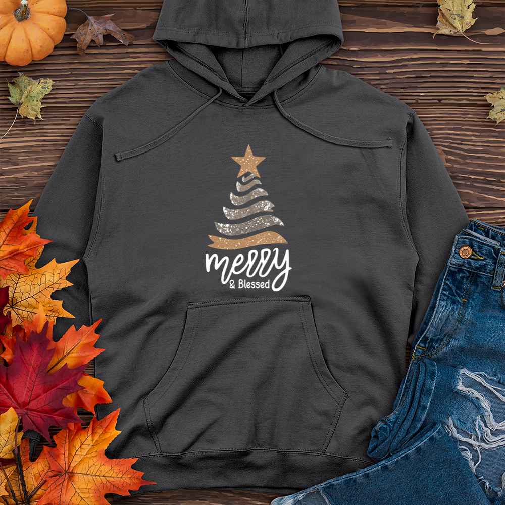 Merry & Blessed Sparkling Tree Midweight Hooded Sweatshirt