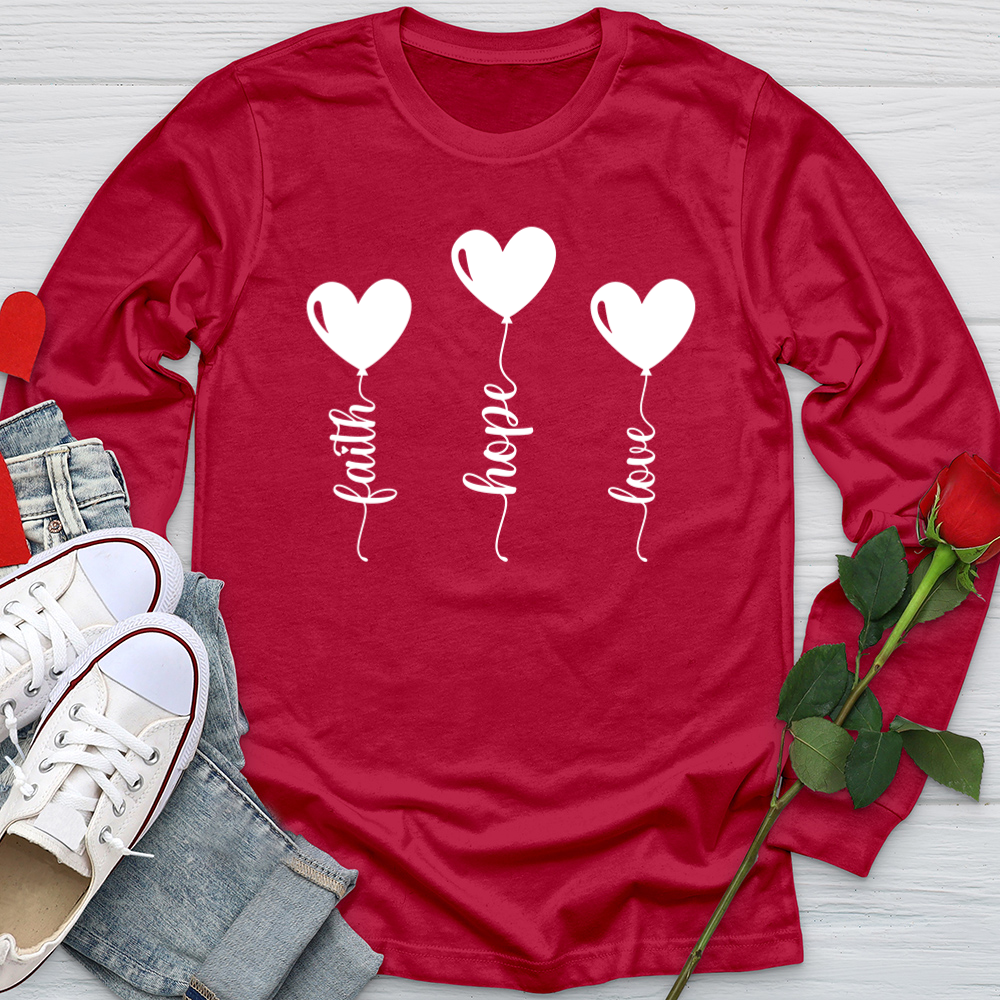 Faith Hope Love Heart Balloons White Softstyle Long Sleeve