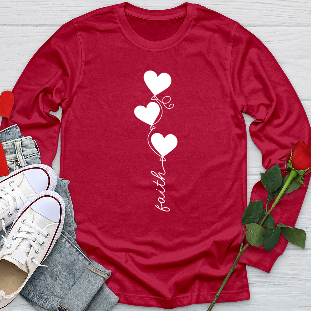 Faith Heart Balloons White Softstyle Long Sleeve