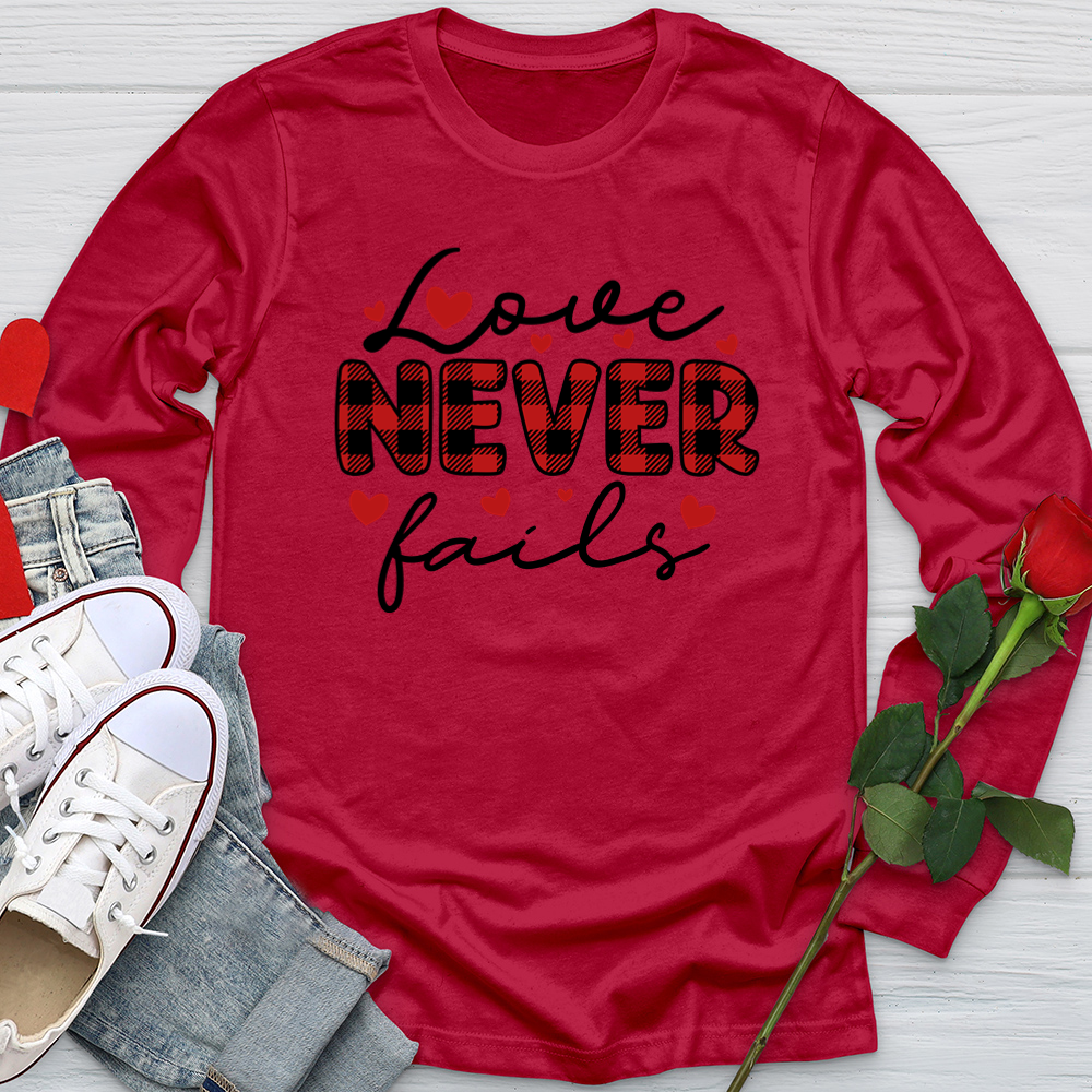 Love Never Fails Red Patterned Softstyle Long Sleeve