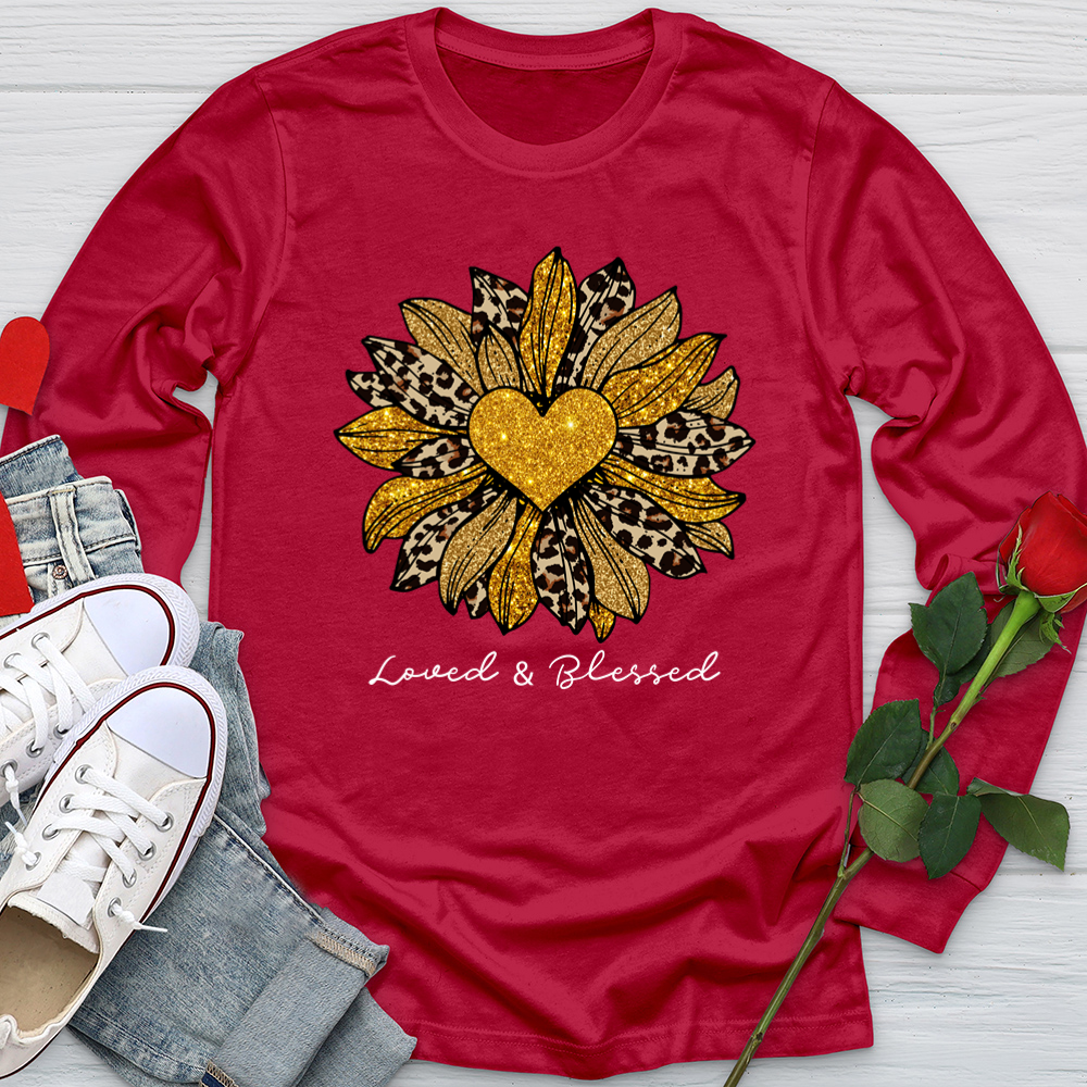 Loved & Blessed Leopard Sunflower Softstyle Long Sleeve