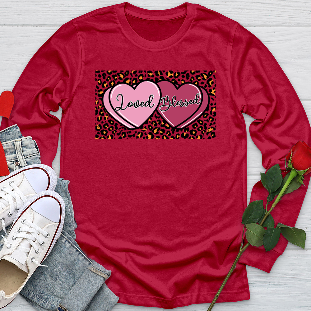 Loved Blessed Pink Hearts Softstyle Long Sleeve