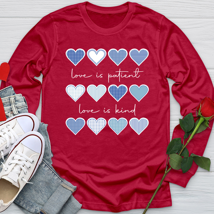 Love Is Patient Blue Hearts Softstyle Long Sleeve