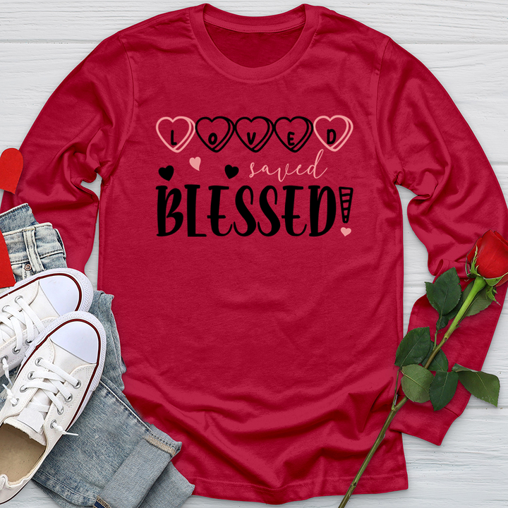 Loved Saved Blessed Candy Softstyle Long Sleeve