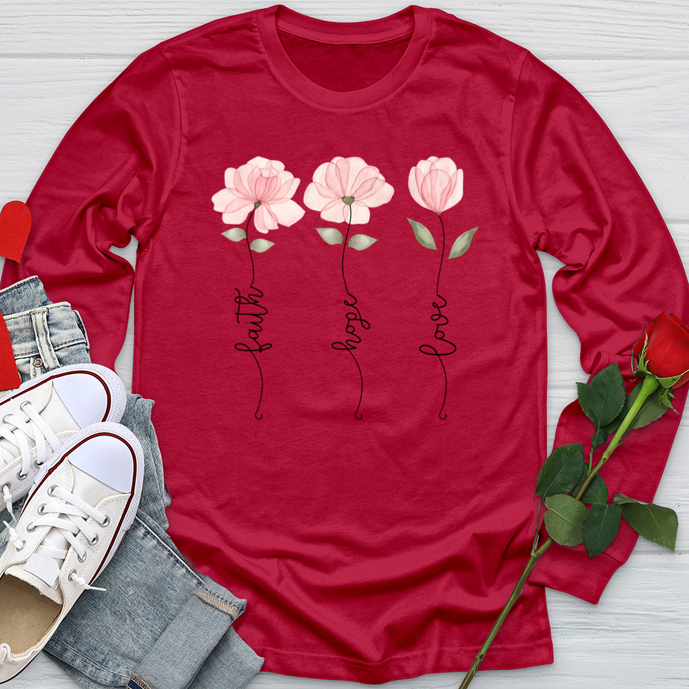 Faith Hope Love Pink Roses Softstyle Long Sleeve