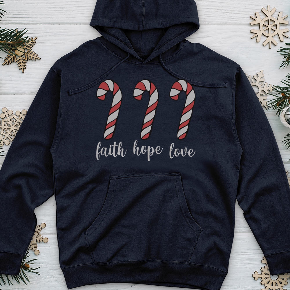 Faith Hope Love Candycanes Midweight Hooded Sweatshirt