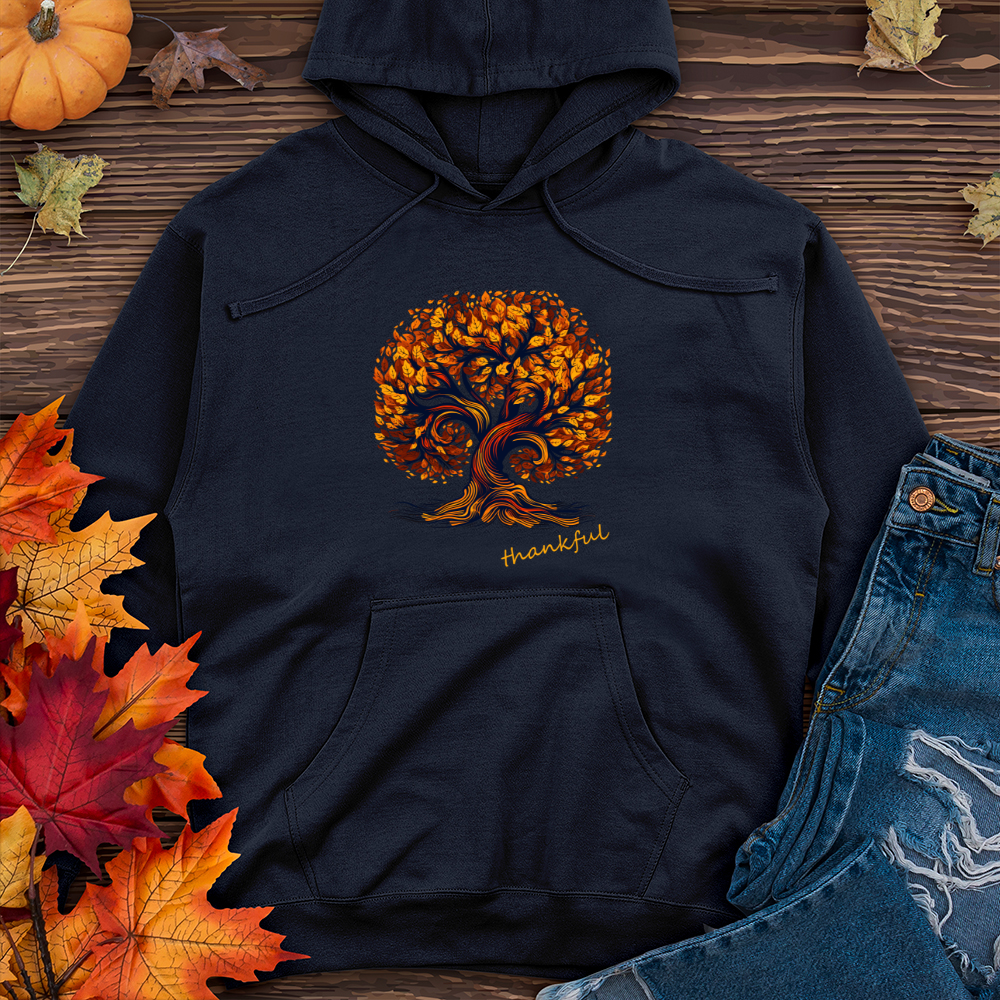 Thankful Batik Autumn Tree Midweight Hooded Sweatshirt