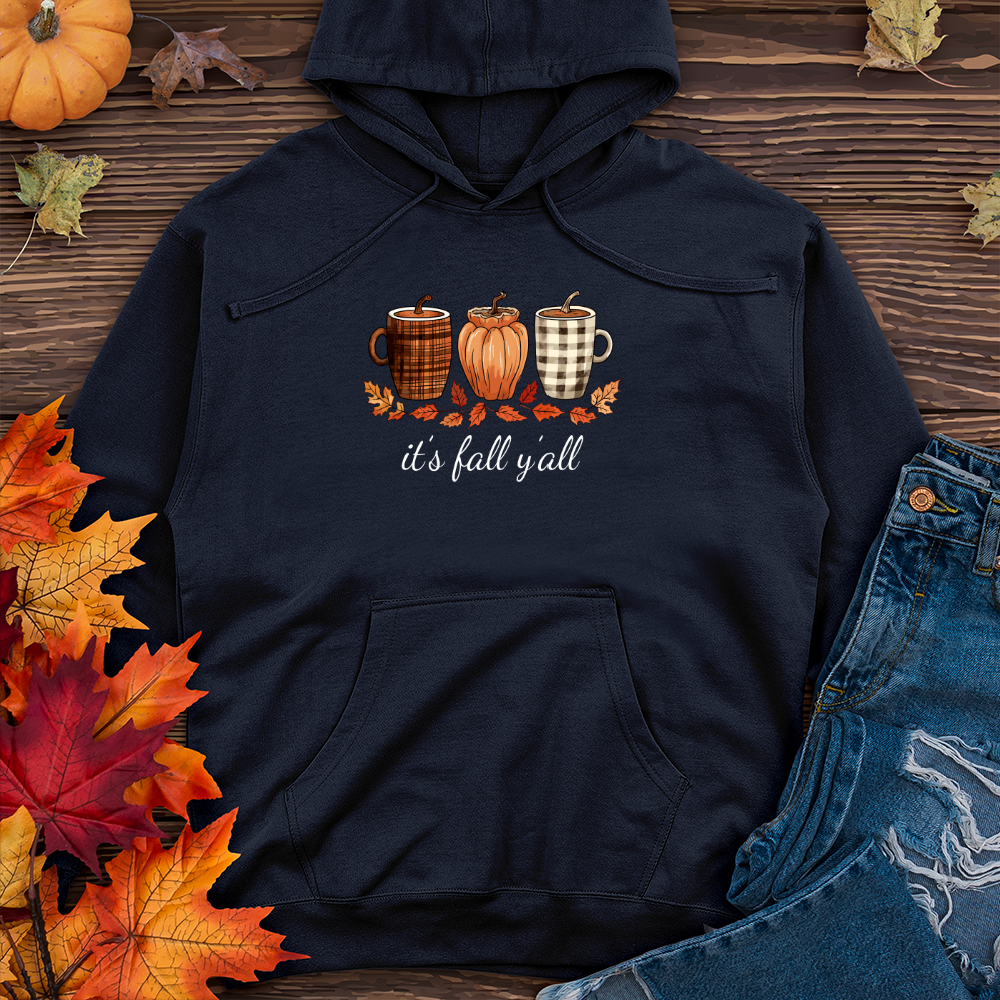 It's Fall Plaid Coffee Cups Midweight Hooded Sweatshirt