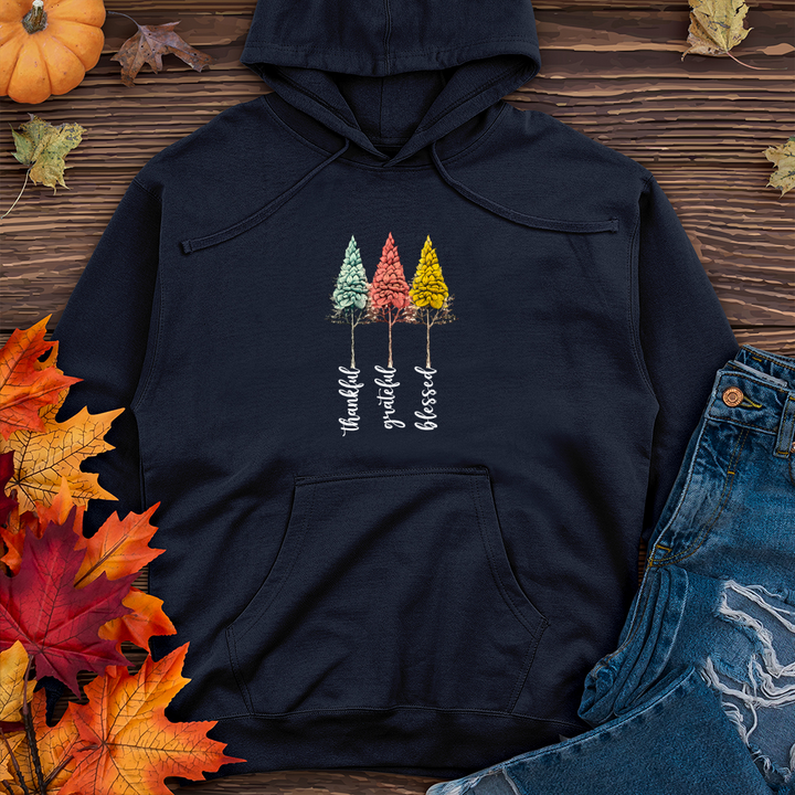 Retro Gratitude Trio Pine Trees Midweight Hooded Sweatshirt