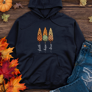 Faith Hope Love Plaid Trio Pine Trees Midweight Hooded Sweatshirt