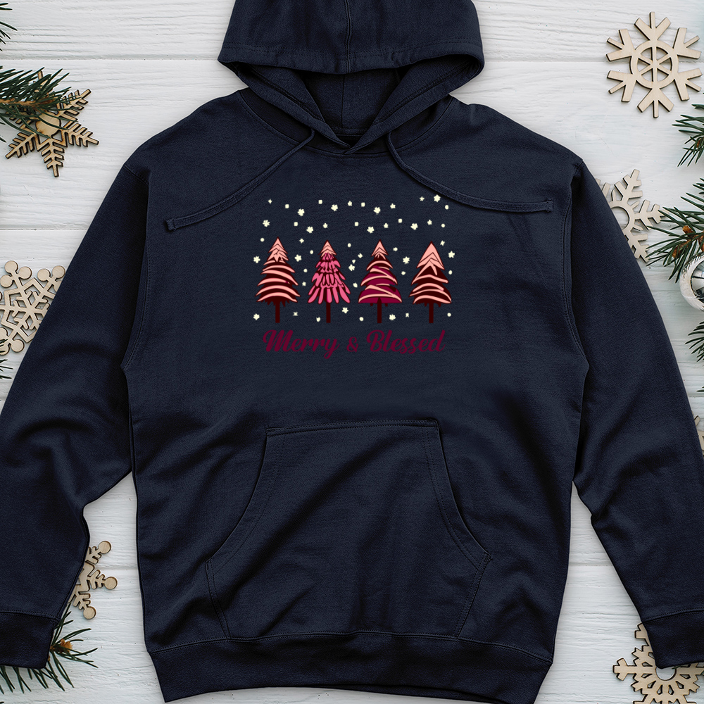 Merry & Blessed pink Tree Midweight Hooded Sweatshirt