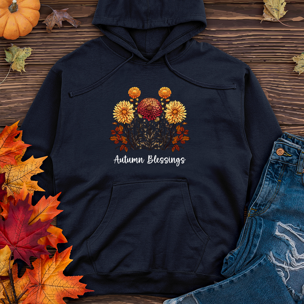 Retro Blooming Autumn Floral Trio Midweight Hooded Sweatshirt