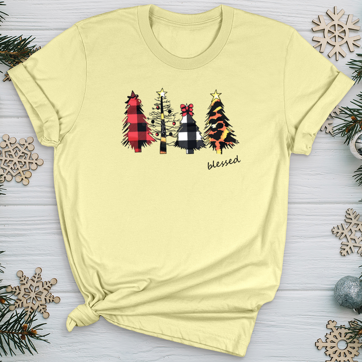 Blessed Leopard Christmas Tree Pattern Softstyle Tee