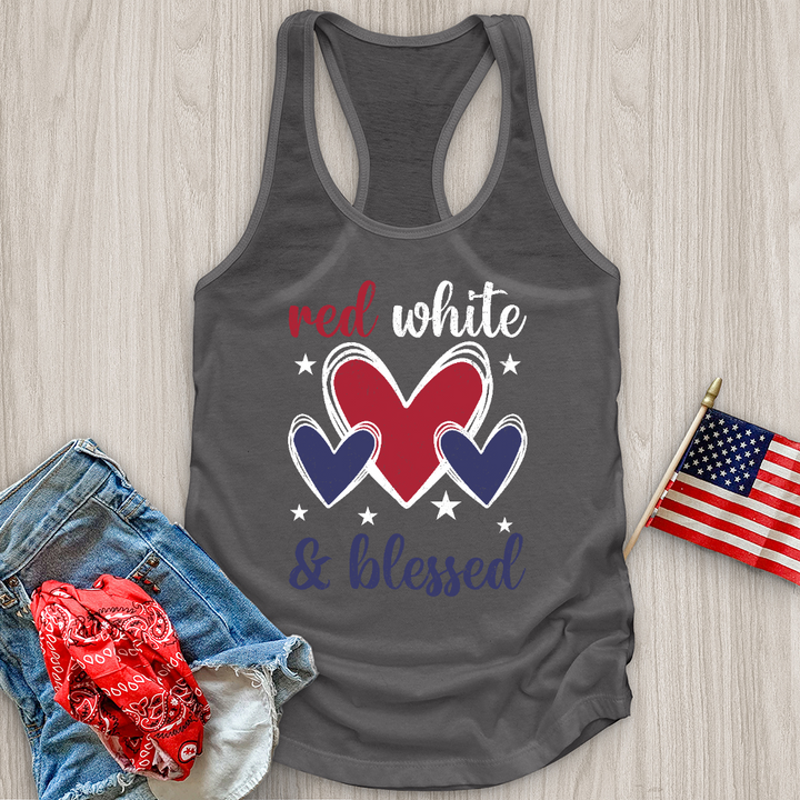 Red White Blessed Hearts Tank Top