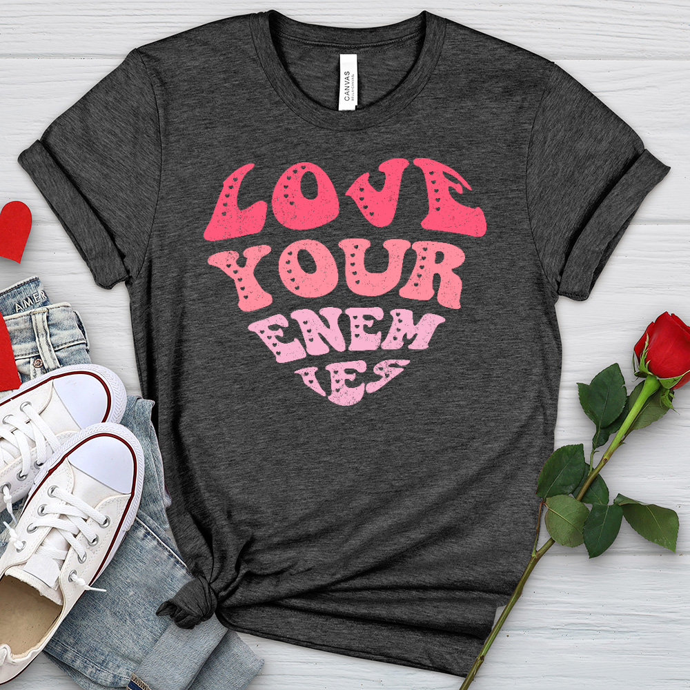 Love Your Enemies Pink Heathered Tee