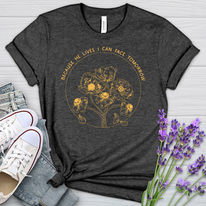 Because He Lives Floral Circle Heathered Tee