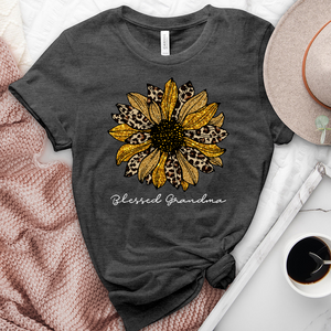 Blessed Grandma Leopard Sunflower Heathered Tee