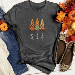 Faith Hope Love Plaid Trio Pine Trees Heathered Tee