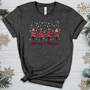 Merry & Blessed pink Tree Heathered Tee