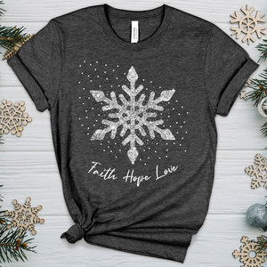 Faith Hope Love Silver Glitter Flake Heathered Tee