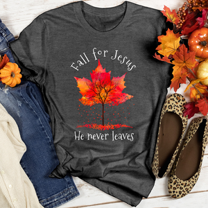 Fall For Jesus Falling Leaves Heathered Tee