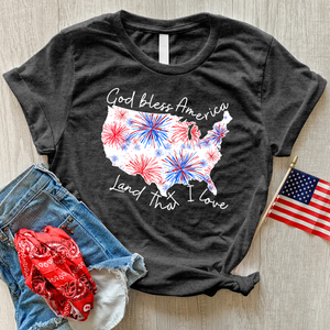 God Bless Fireworks USA Heathered Tee