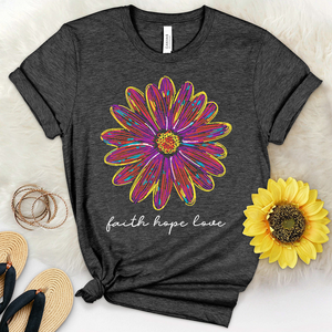 Faith Hope Love Retro Flower Heathered Tee