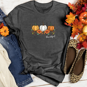 Vintage Cozy Floral Trio Pumpkins Heathered Tee