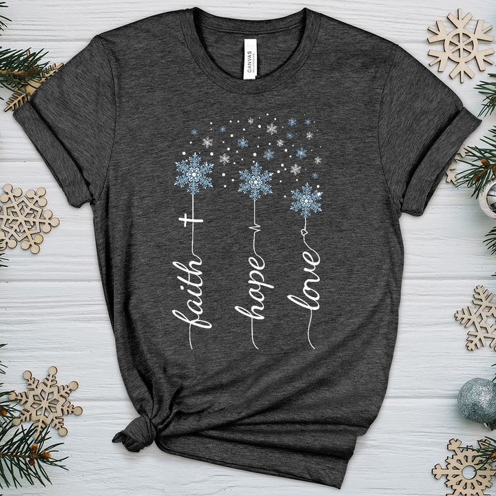 Faith Hope Love Snowflakes Heathered Tee