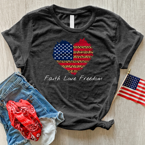 Faith Love Freedom Leopard Heart Heathered Tee