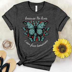 Because He Lives Butterflies Heathered Tee