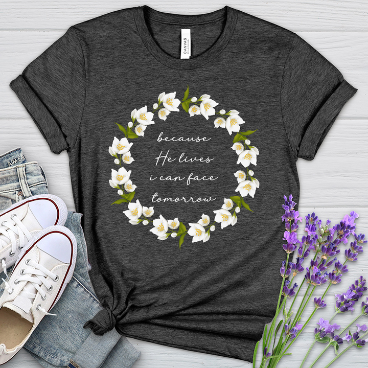 Because He Lives Wreath Heathered Tee