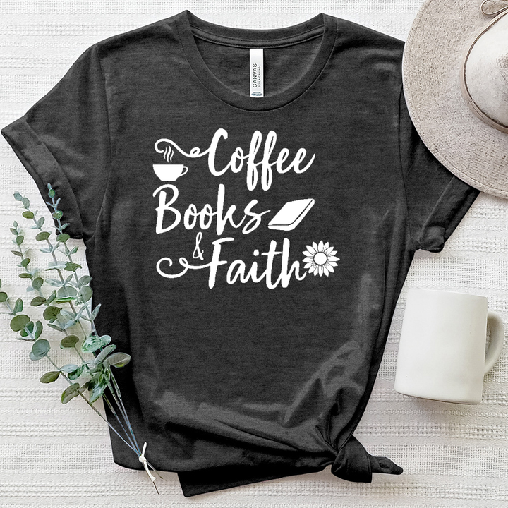 Coffee Books and Faith Heathered Tee