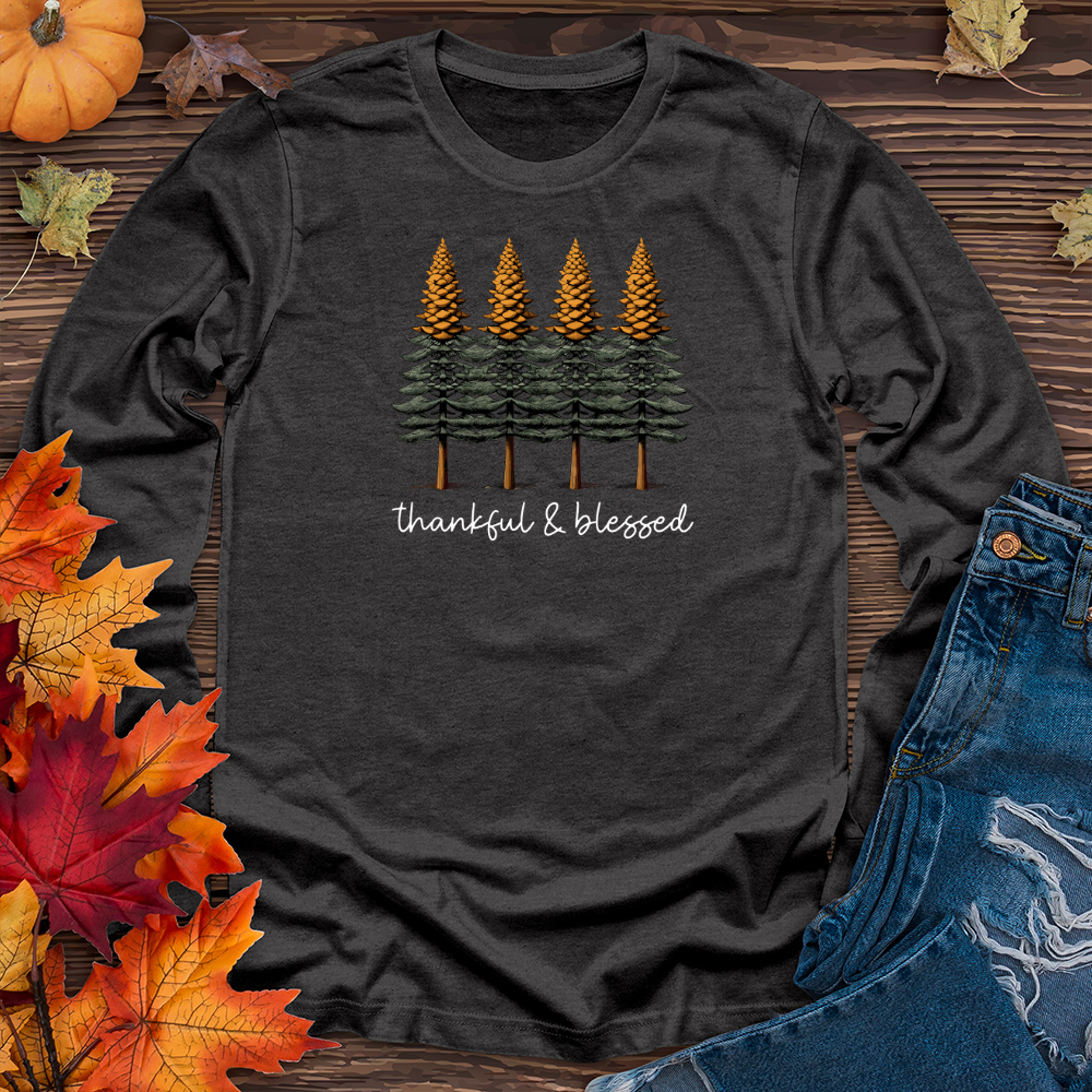 Classic Houndstooth Trio Pine Trees Long Sleeve Tee