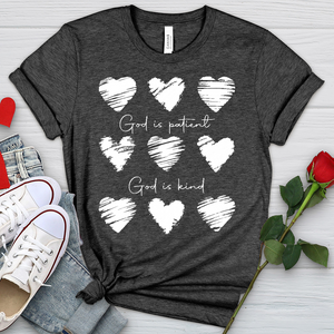 God Is Patient Hearts Heathered Tee