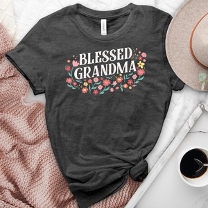 Blessed Grandma Spring Flowers Heathered Tee