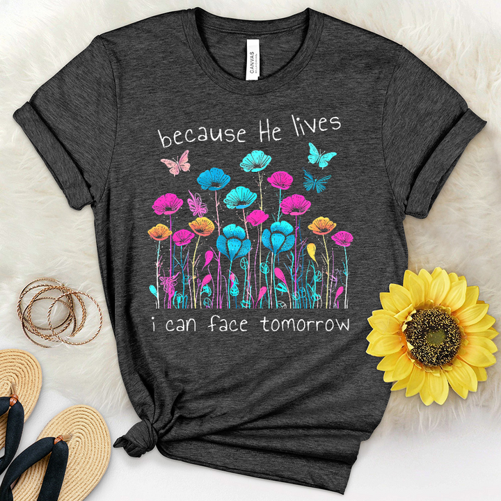 Because He Lives Neon Flowers Heathered Tee