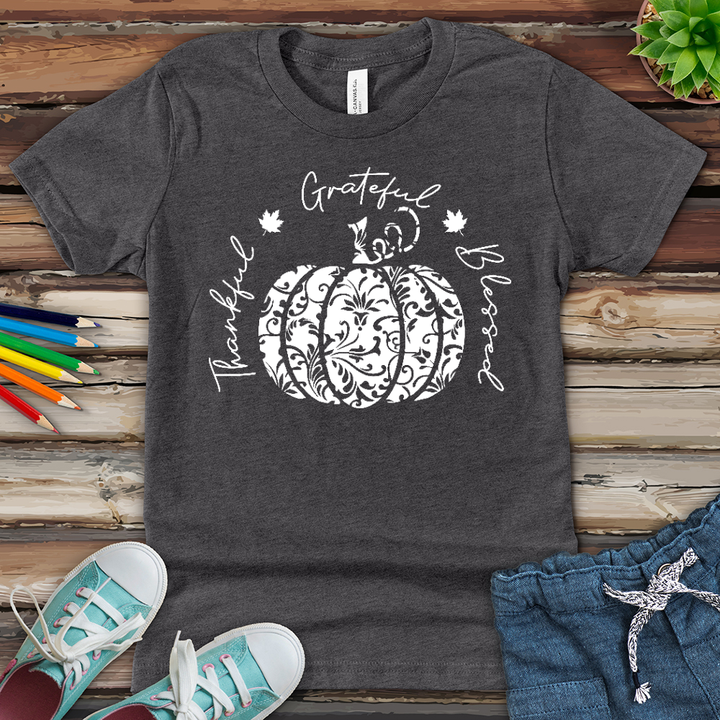 TGB White Floral Pumpkin Youth Heathered Tee