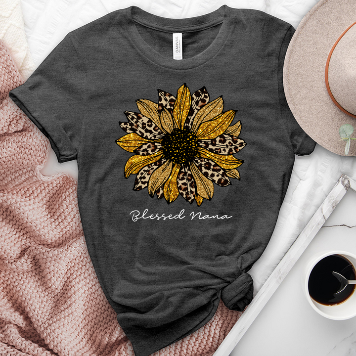 Blessed Nana Leopard Sunflower Heathered Tee